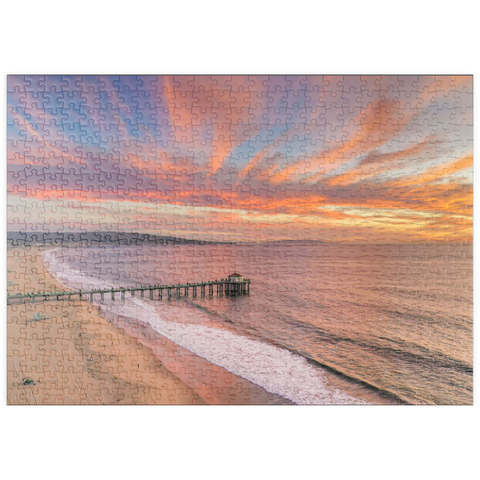 Darstellung des Puzzle Motivs Manhattan Beach Pier Sonnenuntergang Kalifornien puzzleplate Manhattan Beach Pier Sunset Glow California 500 Puzzle