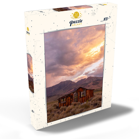 Darstellung des Puzzle Motivs Rustikale Hüttenruine in der östlichen Sierra bei Sonnenuntergang Rustic Cabin Ruin in Eastern Sierra Sunset 100 Puzzle Schachtel Ansicht2