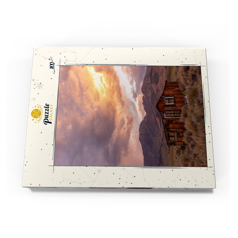 Darstellung des Puzzle Motivs Rustikale Hüttenruine in der östlichen Sierra bei Sonnenuntergang Rustic Cabin Ruin in Eastern Sierra Sunset 100 Puzzle Schachtel Ansicht3
