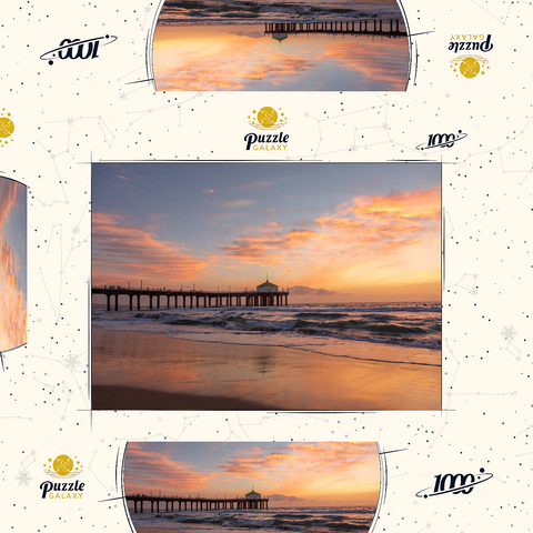 Darstellung des Puzzle Motivs Manhattan Beach Pier bei Sonnenuntergang mit Weihnachtsbeleuchtung Manhattan Beach Pier at Sunset with Holiday Lights 1000 Puzzle Schachtel 3D Modell