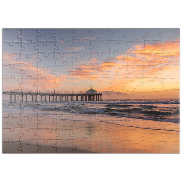 Darstellung des Puzzle Motivs puzzleplate Manhattan Beach Pier at Sunset with Holiday Lights 100 Puzzle