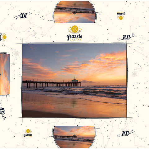 Darstellung des Puzzle Motivs Manhattan Beach Pier bei Sonnenuntergang mit Weihnachtsbeleuchtung Manhattan Beach Pier at Sunset with Holiday Lights 100 Puzzle Schachtel 3D Modell