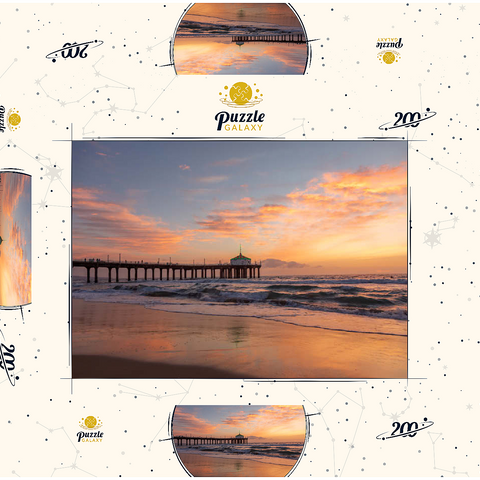 Darstellung des Puzzle Motivs Manhattan Beach Pier bei Sonnenuntergang mit Weihnachtsbeleuchtung Manhattan Beach Pier at Sunset with Holiday Lights 200 Puzzle Schachtel 3D Modell