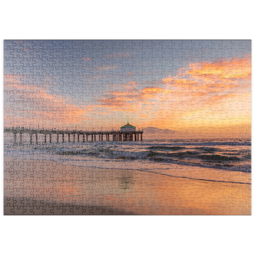 Darstellung des Puzzle Motivs puzzleplate Manhattan Beach Pier at Sunset with Holiday Lights 500 Puzzle
