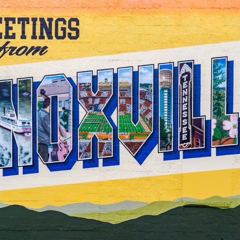 Darstellung des Puzzle Motivs Grüße aus Knoxville, Tennessee Wandbild Greetings from Knoxville Tennessee Mural 1000 Puzzle 3D Modell