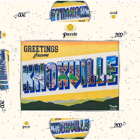 Darstellung des Puzzle Motivs Grüße aus Knoxville, Tennessee Wandbild Greetings from Knoxville Tennessee Mural 200 Puzzle Schachtel 3D Modell