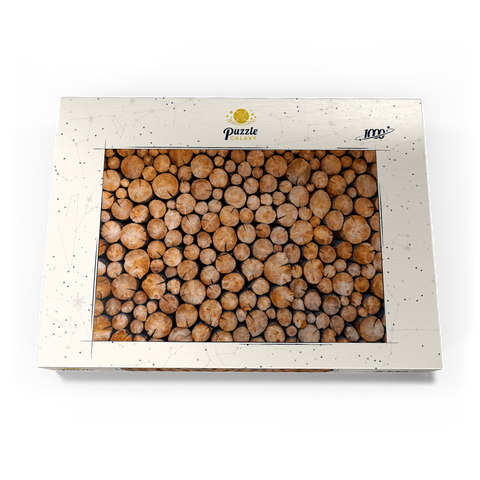 Darstellung des Puzzle Motivs Gestapelte Brennholzscheite mit natürlicher Textur Stacked Firewood Logs with Natural Texture 1000 Puzzle Schachtel Ansicht3
