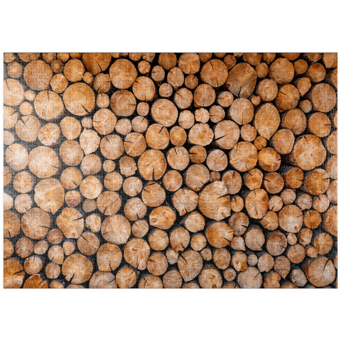 Darstellung des Puzzle Motivs Gestapelte Brennholzscheite mit natürlicher Textur puzzleplate Stacked Firewood Logs with Natural Texture 1000 Puzzle