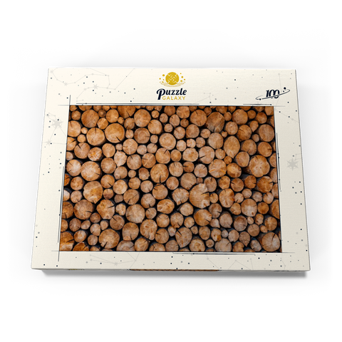 Darstellung des Puzzle Motivs Gestapelte Brennholzscheite mit natürlicher Textur Stacked Firewood Logs with Natural Texture 100 Puzzle Schachtel Ansicht3