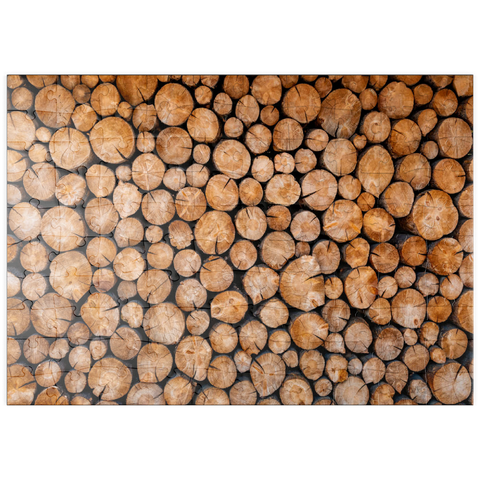 Darstellung des Puzzle Motivs Gestapelte Brennholzscheite mit natürlicher Textur puzzleplate Stacked Firewood Logs with Natural Texture 100 Puzzle