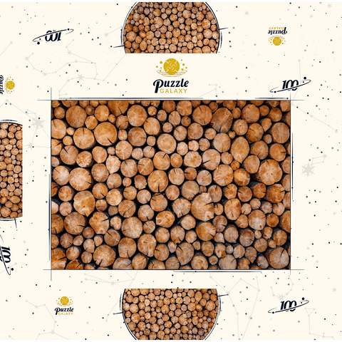 Darstellung des Puzzle Motivs Gestapelte Brennholzscheite mit natürlicher Textur Stacked Firewood Logs with Natural Texture 100 Puzzle Schachtel 3D Modell