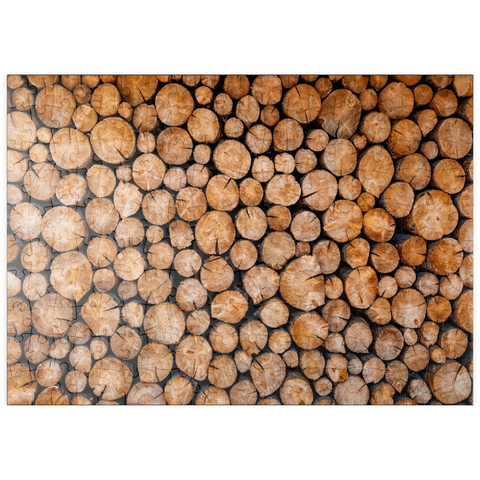 Darstellung des Puzzle Motivs Gestapelte Brennholzscheite mit natürlicher Textur puzzleplate Stacked Firewood Logs with Natural Texture 200 Puzzle