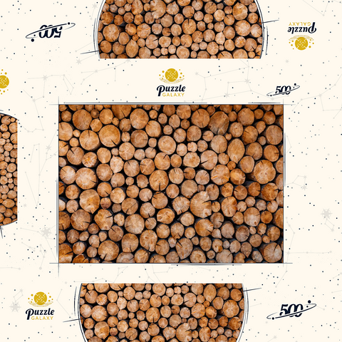 Darstellung des Puzzle Motivs Gestapelte Brennholzscheite mit natürlicher Textur Stacked Firewood Logs with Natural Texture 500 Puzzle Schachtel 3D Modell
