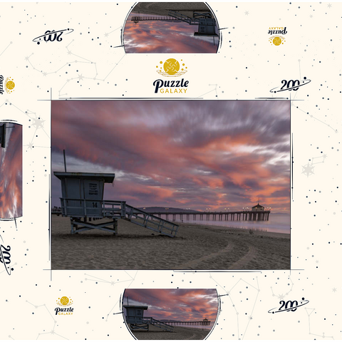 Darstellung des Puzzle Motivs Manhattan Beach Pier mit Rettungsschwimmerturm bei Sonnenuntergang Manhattan Beach Pier with Lifeguard Tower at Sunset 200 Puzzle Schachtel 3D Modell