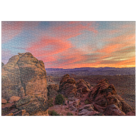Darstellung des Puzzle-Motivs Snow Canyon Red Rocks bei Sonnenuntergang, Utah – Puzzleteile: 1000
