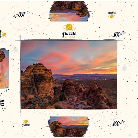 Darstellung des Puzzle Motivs Snow Canyon Red Rocks bei Sonnenuntergang, Utah Snow Canyon Red Rocks at Sunset, Utah 100 Puzzle Schachtel 3D Modell