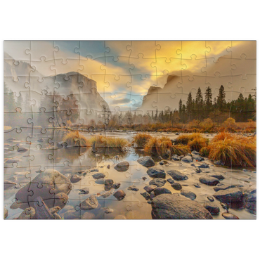 Darstellung des Puzzle Motivs puzzleplate Yosemite Valley at Sunrise with Mist and Reflections 100 Puzzle