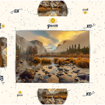 Darstellung des Puzzle Motivs Yosemite Valley at Sunrise with Mist and Reflections 100 Puzzle Schachtel 3D Modell