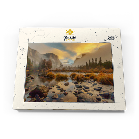 Darstellung des Puzzle Motivs Yosemite Valley bei Sonnenaufgang mit Nebel und Spiegelungen Yosemite Valley at Sunrise with Mist and Reflections 200 Puzzle Schachtel Ansicht3