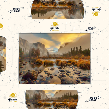 Darstellung des Puzzle Motivs Yosemite Valley at Sunrise with Mist and Reflections 500 Puzzle Schachtel 3D Modell
