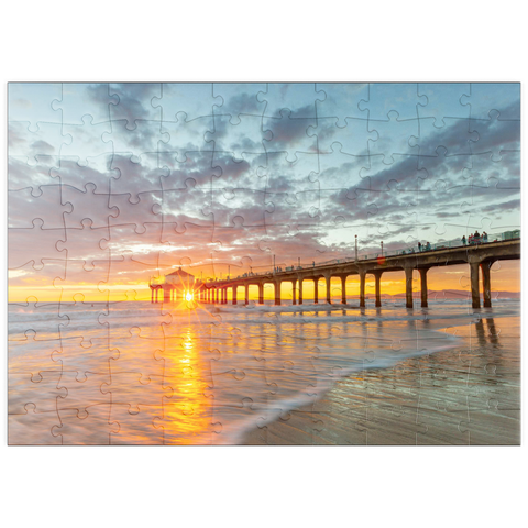 Darstellung des Puzzle Motivs Sonnenuntergang am Manhattan Beach Pier puzzleplate Manhattan Beach Pier Sunset Glow 100 Puzzle