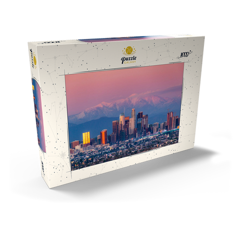 Darstellung des Puzzle Motivs Skyline von Los Angeles bei Sonnenuntergang mit schneebedeckten Bergen Los Angeles Skyline at Sunset with Snowy Mountains 1000 Puzzle Schachtel Ansicht2