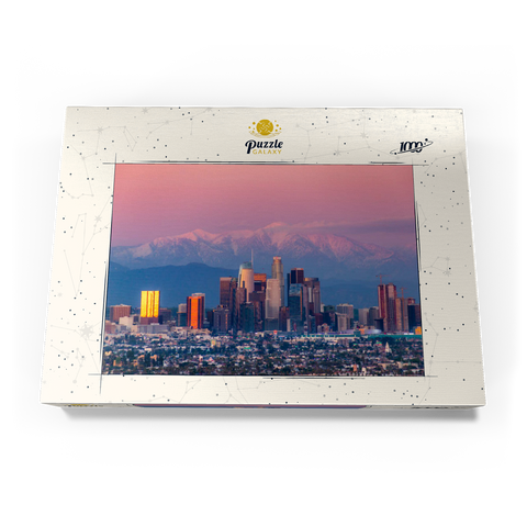 Darstellung des Puzzle Motivs Skyline von Los Angeles bei Sonnenuntergang mit schneebedeckten Bergen Los Angeles Skyline at Sunset with Snowy Mountains 1000 Puzzle Schachtel Ansicht3