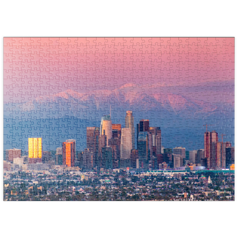 Darstellung des Puzzle Motivs Skyline von Los Angeles bei Sonnenuntergang mit schneebedeckten Bergen puzzleplate Los Angeles Skyline at Sunset with Snowy Mountains 500 Puzzle
