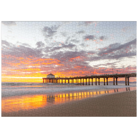Darstellung des Puzzle Motivs Sonnenuntergang am Manhattan Beach Pier puzzleplate Manhattan Beach Pier Sunset Reflection 1000 Puzzle