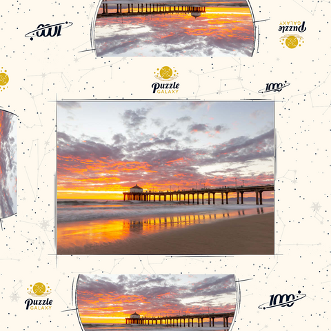 Darstellung des Puzzle Motivs Sonnenuntergang am Manhattan Beach Pier Manhattan Beach Pier Sunset Reflection 1000 Puzzle Schachtel 3D Modell