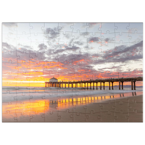 Darstellung des Puzzle Motivs Sonnenuntergang am Manhattan Beach Pier puzzleplate Manhattan Beach Pier Sunset Reflection 100 Puzzle