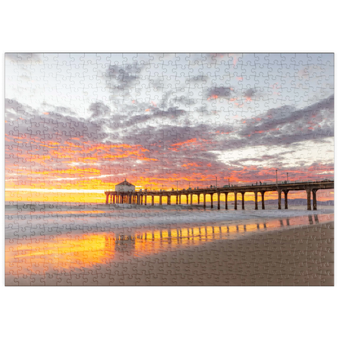 Darstellung des Puzzle Motivs Sonnenuntergang am Manhattan Beach Pier puzzleplate Manhattan Beach Pier Sunset Reflection 500 Puzzle