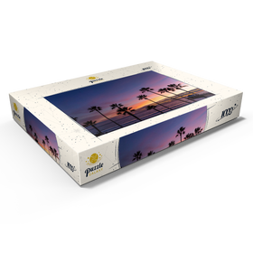 Darstellung des Puzzle Motivs Manhattan Beach Pier bei Sonnenuntergang mit Palmen-Silhouetten - Puzzleteile: 1000