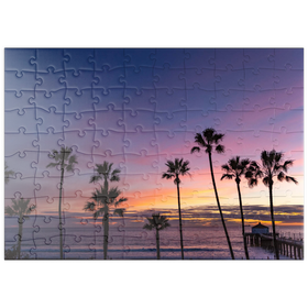 Darstellung des Puzzle Motivs Manhattan Beach Pier bei Sonnenuntergang mit Palmen-Silhouetten - Puzzleteile: 100