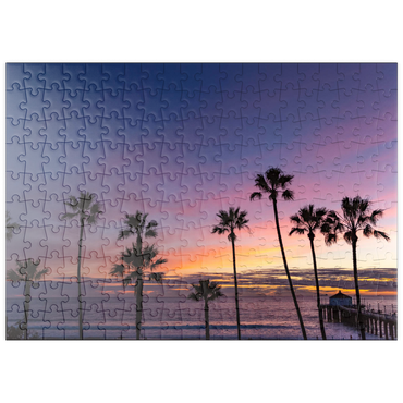 Darstellung des Puzzle Motivs puzzleplate Manhattan Beach Pier at Sunset with Palm Silhouettes 200 Puzzle