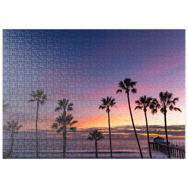 Darstellung des Puzzle Motivs puzzleplate Manhattan Beach Pier at Sunset with Palm Silhouettes 500 Puzzle