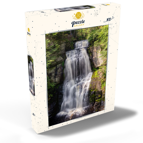 Darstellung des Puzzle Motivs Bushkill Falls, Pennsylvania – Wasserfall im Wald Bushkill Falls Pennsylvania – Cascading Forest Waterfall 100 Puzzle Schachtel Ansicht2