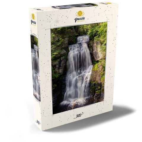Darstellung des Puzzle Motivs Bushkill Falls, Pennsylvania – Wasserfall im Wald Bushkill Falls Pennsylvania – Cascading Forest Waterfall 500 Puzzle Schachtel Ansicht2