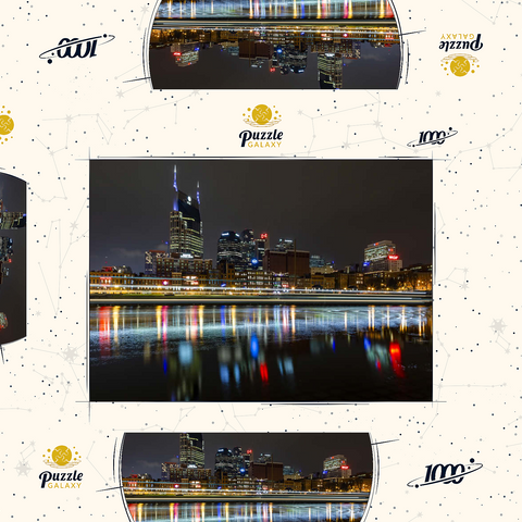Darstellung des Puzzle Motivs Nashville Skyline bei Nacht – Spiegelungen auf dem Cumberland River Nashville Skyline at Night – Reflections on the Cumberland River 1000 Puzzle Schachtel 3D Modell