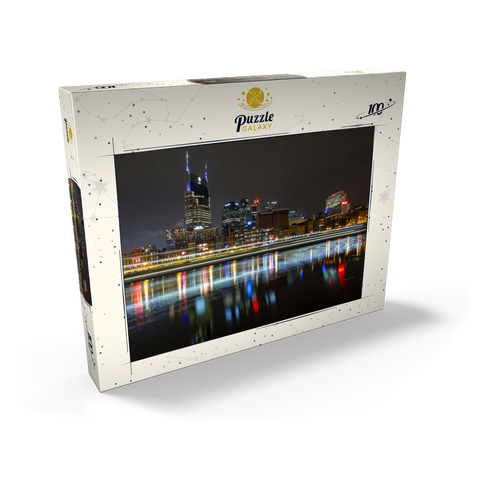 Darstellung des Puzzle Motivs Nashville Skyline bei Nacht – Spiegelungen auf dem Cumberland River Nashville Skyline at Night – Reflections on the Cumberland River 100 Puzzle Schachtel Ansicht2