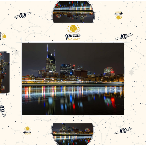 Darstellung des Puzzle Motivs Nashville Skyline bei Nacht – Spiegelungen auf dem Cumberland River Nashville Skyline at Night – Reflections on the Cumberland River 100 Puzzle Schachtel 3D Modell