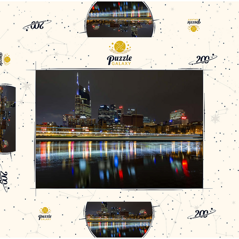 Darstellung des Puzzle Motivs Nashville Skyline bei Nacht – Spiegelungen auf dem Cumberland River Nashville Skyline at Night – Reflections on the Cumberland River 200 Puzzle Schachtel 3D Modell