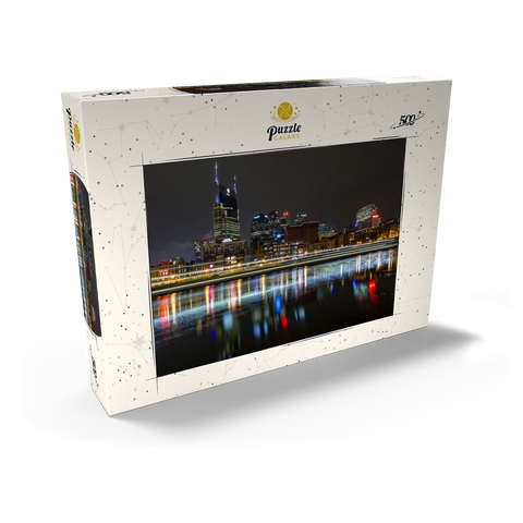 Darstellung des Puzzle Motivs Nashville Skyline bei Nacht – Spiegelungen auf dem Cumberland River Nashville Skyline at Night – Reflections on the Cumberland River 500 Puzzle Schachtel Ansicht2