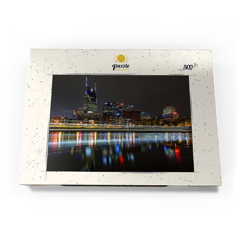 Darstellung des Puzzle Motivs Nashville Skyline bei Nacht – Spiegelungen auf dem Cumberland River Nashville Skyline at Night – Reflections on the Cumberland River 500 Puzzle Schachtel Ansicht3