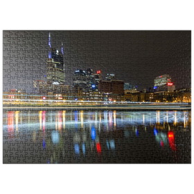 Darstellung des Puzzle Motivs Nashville Skyline bei Nacht – Spiegelungen auf dem Cumberland River - Puzzleteile: 500