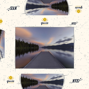 Darstellung des Puzzle Motivs Montana Lake Dock at Dusk – Serene Forest Reflections 1000 Puzzle Schachtel 3D Modell
