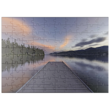 Darstellung des Puzzle Motivs puzzleplate Montana Lake Dock at Dusk – Serene Forest Reflections 100 Puzzle