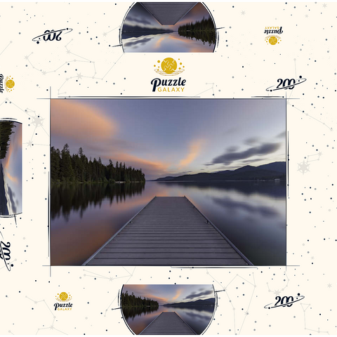 Darstellung des Puzzle Motivs Montana Lake Dock in der Abenddämmerung – Ruhige Waldspiegelungen Montana Lake Dock at Dusk – Serene Forest Reflections 200 Puzzle Schachtel 3D Modell