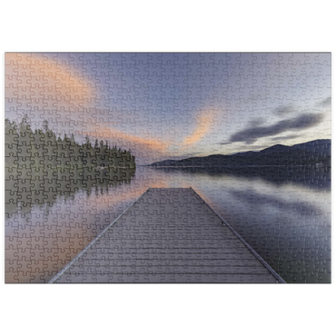 Darstellung des Puzzle Motivs puzzleplate Montana Lake Dock at Dusk – Serene Forest Reflections 500 Puzzle