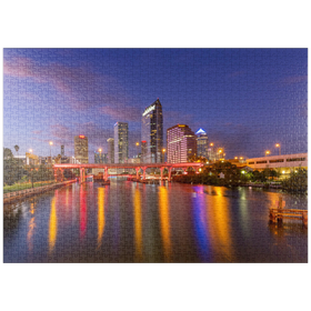 Darstellung des Puzzle-Motivs Skyline von Tampa – Nachtreflexionen auf dem Hillsborough River – Puzzleteile: 1000